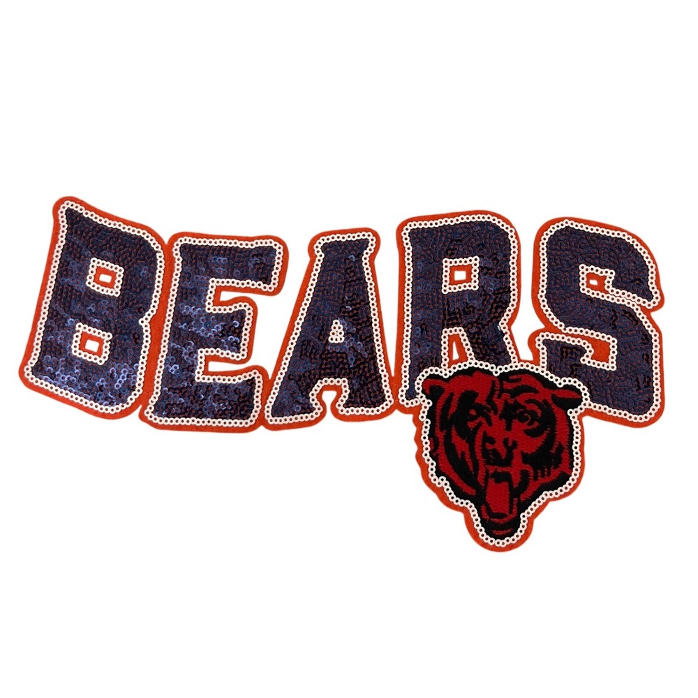 Chicago Bears Sequin‎ Iron On Patch Navy Blue Orange NFL Football Applique 10in